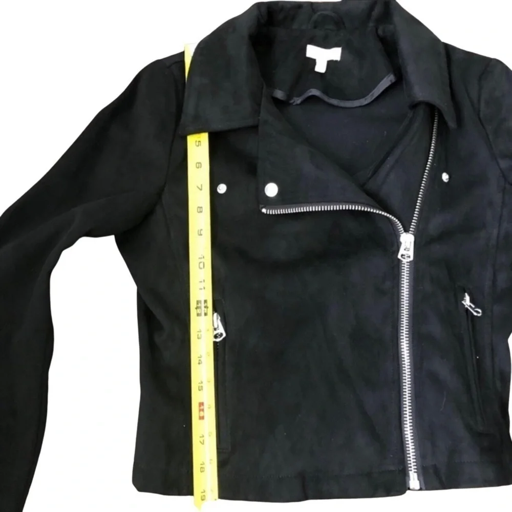 Moto Biker Faux Suede Zip Up Jacket Black Size Medium